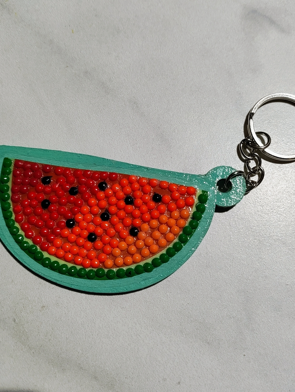 Watermelon Slice Faux Diamond Wooden Keychain